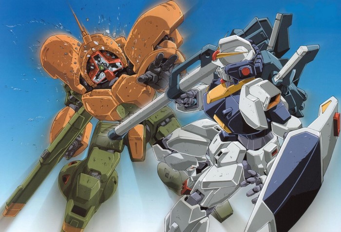 Gundam vs. Orange Robot in Battle