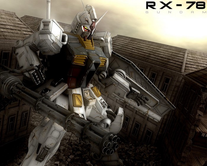 RX-78 Gundam with Gatling Gun in Ruined City