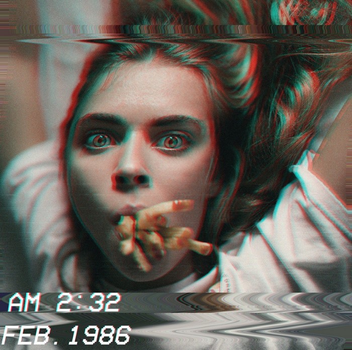 Woman with French Fries in Mouth, Glitch Art