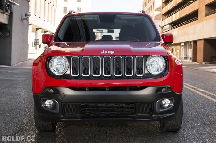 Red Jeep Renegade parked on a city street