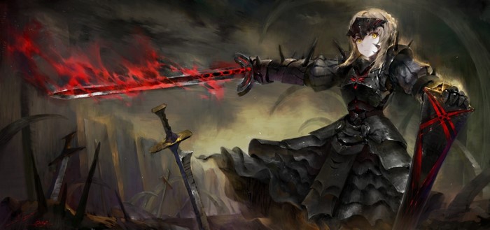 Saber Alter from Fate Series with glowing sword