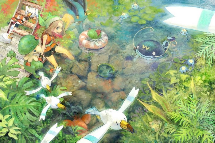 May and Pokemon in a pond