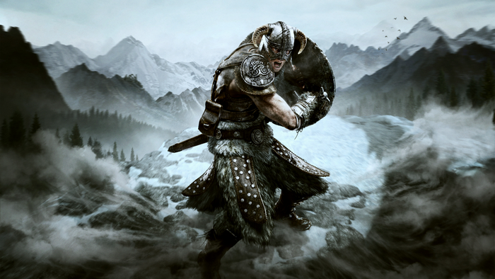 Dragonborn from The Elder Scrolls V Skyrim in a snowy landscape