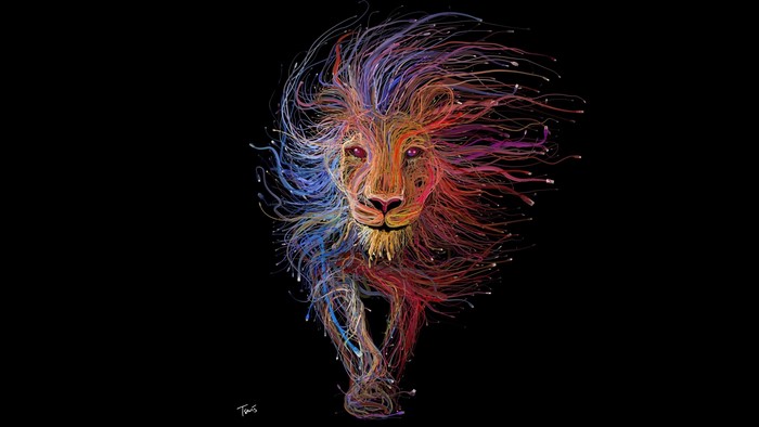 Colorful abstract lion illustration on black background