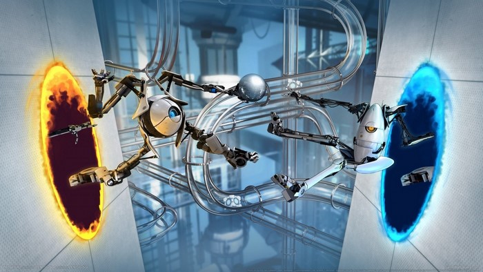Atlas and P-Body from Portal 2 with portals