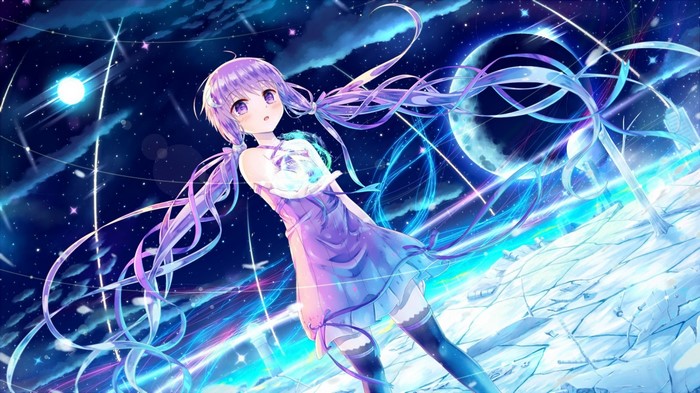 Yuzuki Yukari from Vocaloid in a cosmic stage illustration