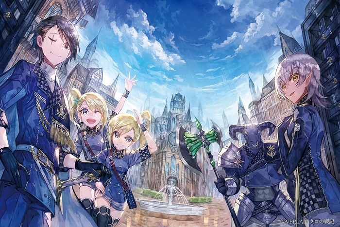 Anime characters in a fantasy city with a castle