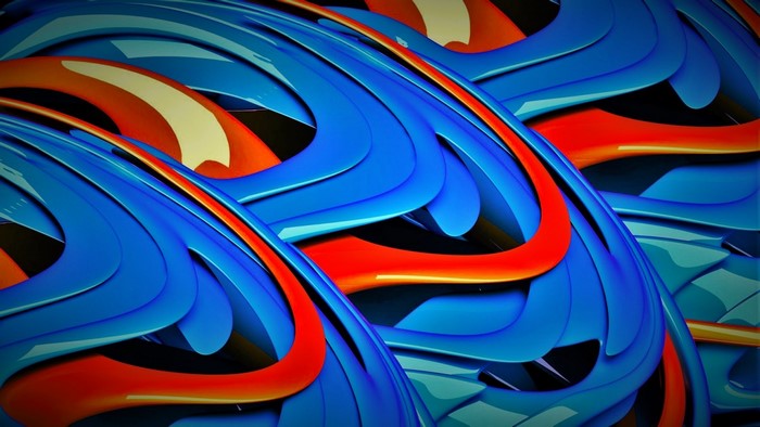 Abstract 3D illustration with blue and orange swirls