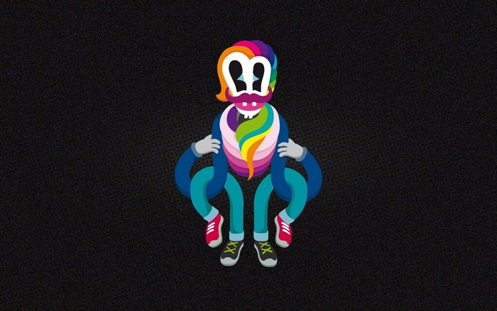 Colorful character with multiple arms and legs