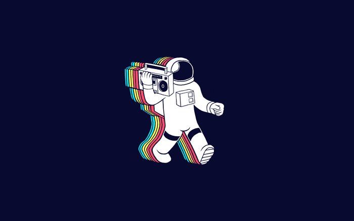 Astronaut with a boombox and colorful trails