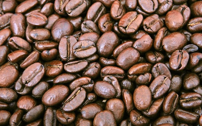 Close up of roasted coffee beans