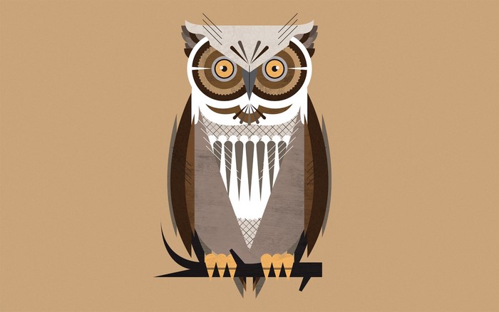 Stylized illustration of an owl perched on a branch