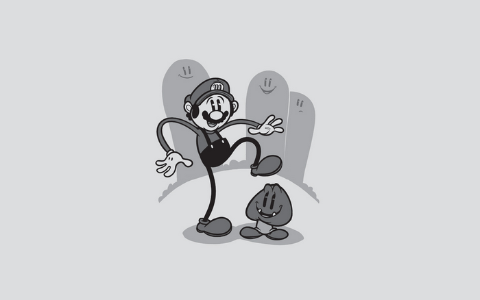 Mario from Super Mario with Goomba and ghosts