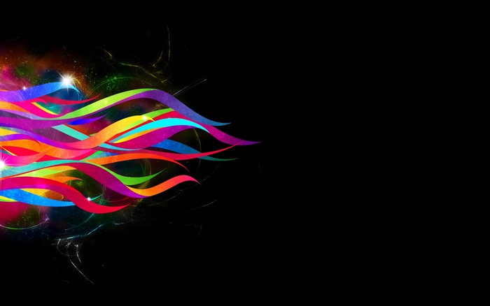 Colorful abstract ribbons on black background