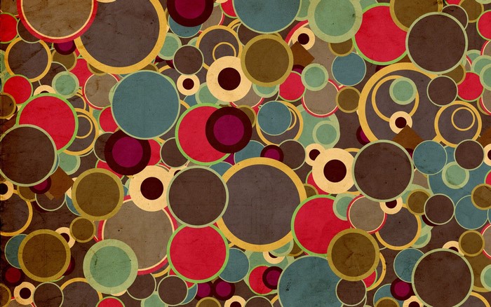 Abstract pattern of colorful circles with vintage texture