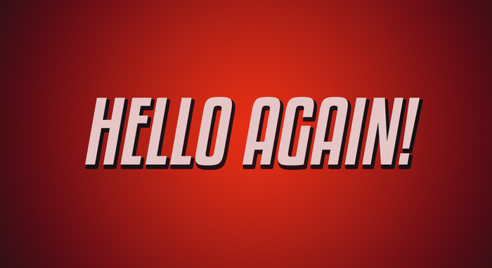HELLO AGAIN! text on red background