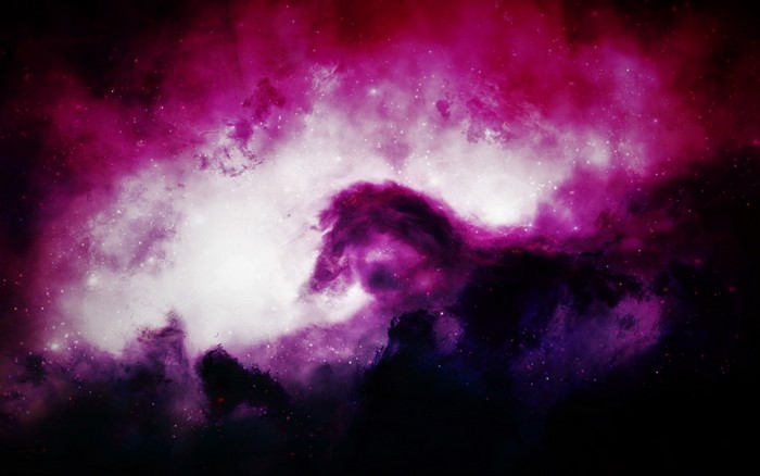 Purple and pink nebula with stars in outer space