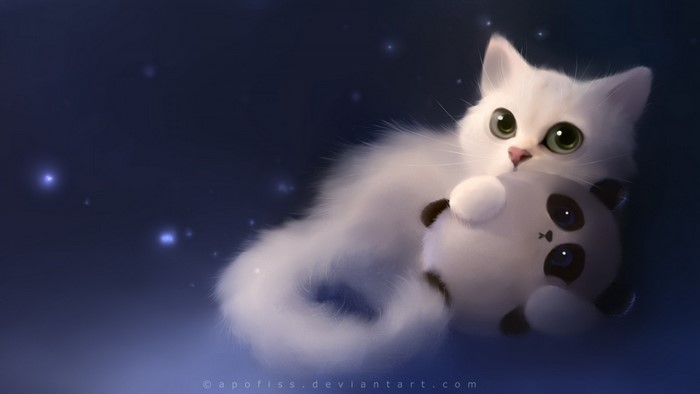 White Kitten Hugging Panda Stuffed Toy