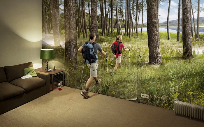 Man and woman hiking in a forest
