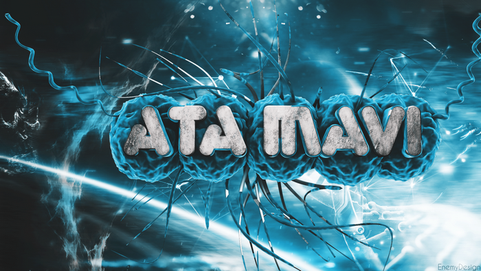 ATA MAVI text with abstract blue background
