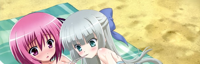 Two anime girls on a beach towel