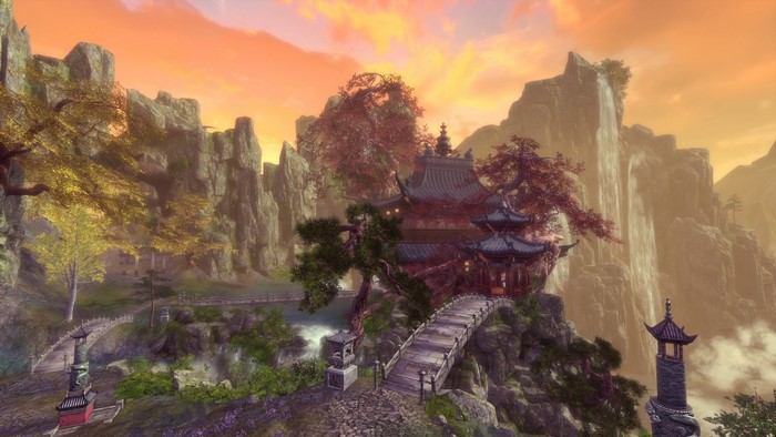 Blade Soul screenshot of a traditional Asian temple on a cliffside