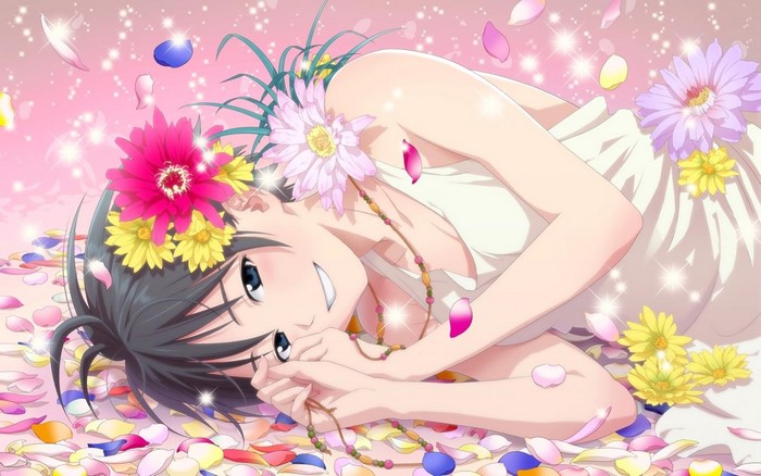 Anime girl with flowers in her hair