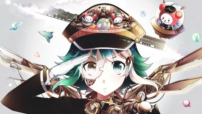 Megpoid Gumi as a steampunk pilot with mechanical wings