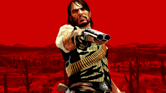 John Marston from Red Dead Redemption aiming a gun