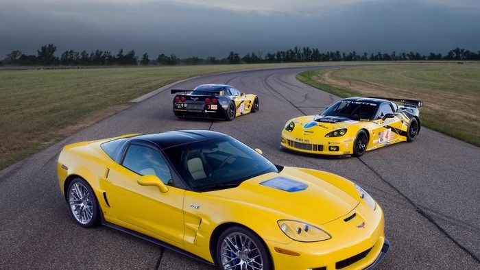 Three Chevrolet Corvette C6 ZR1 cars on a racetrack