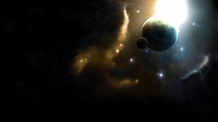 Planets and nebula in outer space