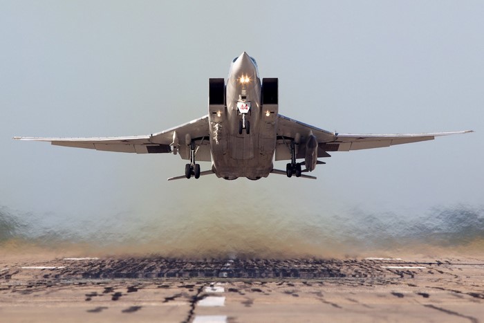 Tupolev Tu-22M3 bomber taking off from runway