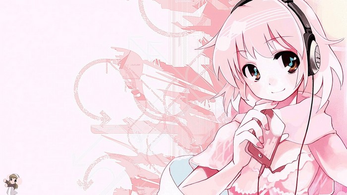 Anime girl with headphones listening to music