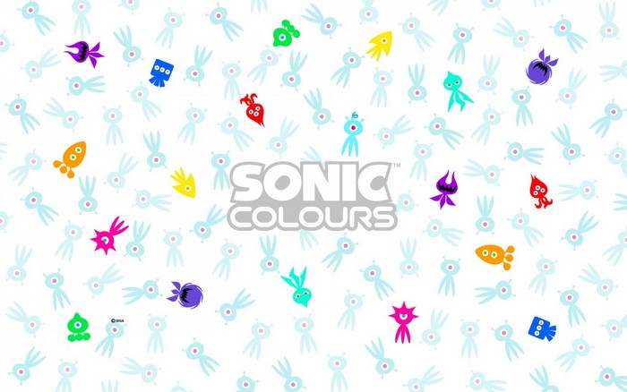 Sonic Colors logo with colorful alien creatures pattern