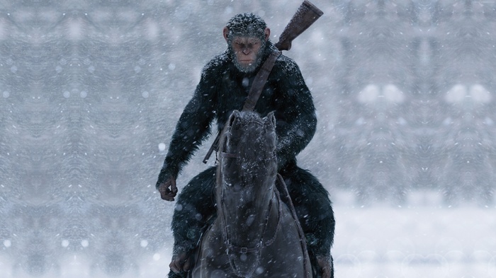 Caesar from War for the Planet of the Apes on horseback