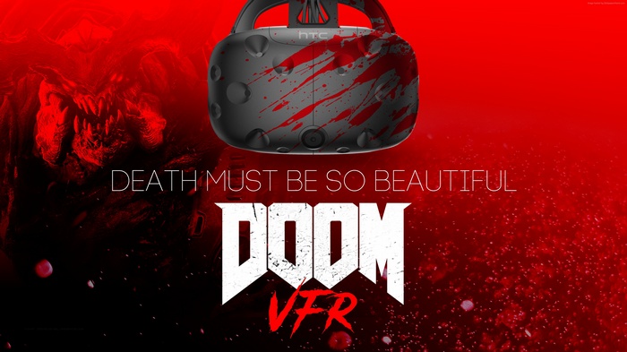 Doom VFR HTC Vive VR headset with blood splatters