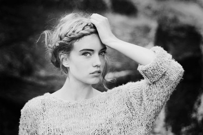 Monochrome Portrait of Woman with Braided Hair