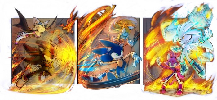 Dynamic Sonic the Hedgehog Action Scene with Fire