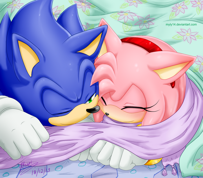 Sonic the Hedgehog and Amy Rose cuddling