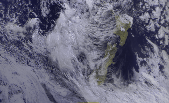 Satellite imagery of New Zealand with cloud cover