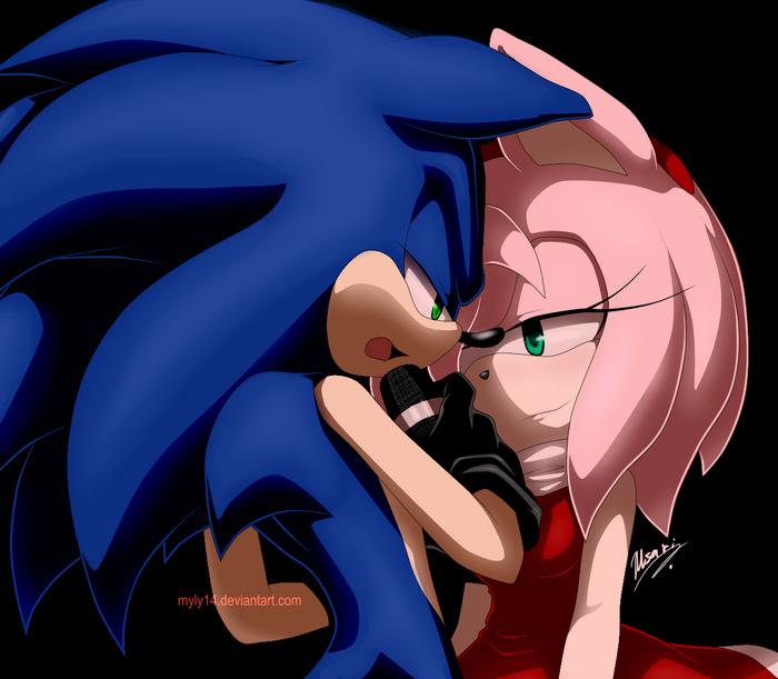Sonic the Hedgehog and Amy Rose with microphone