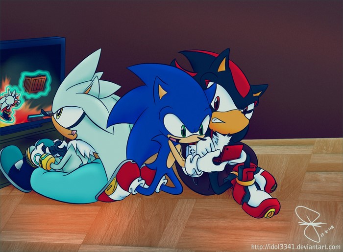 Sonic and Shadow Gaming Together Illustration