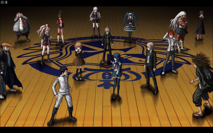 Danganronpa characters on a basketball court