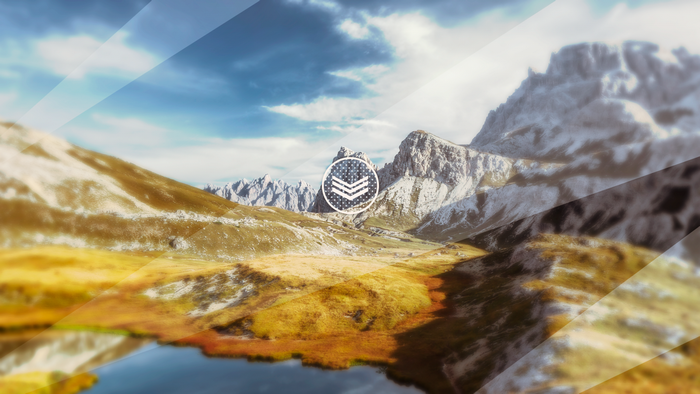 Autumn mountain landscape with lake and overlay