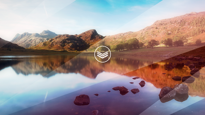 Lake and mountains with geometric overlay
