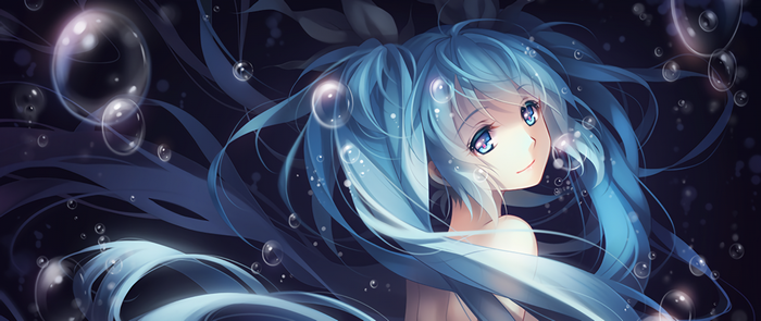 Hatsune Miku with blue hair and bubbles