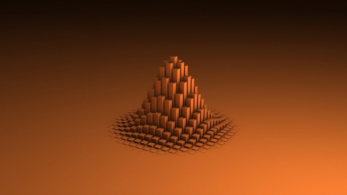 Abstract pyramid of cubes with orange lighting