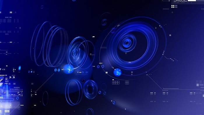Abstract blue digital interface with glowing rings
