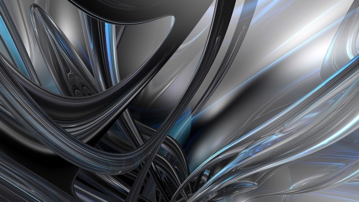Abstract metallic and blue flowing shapes
