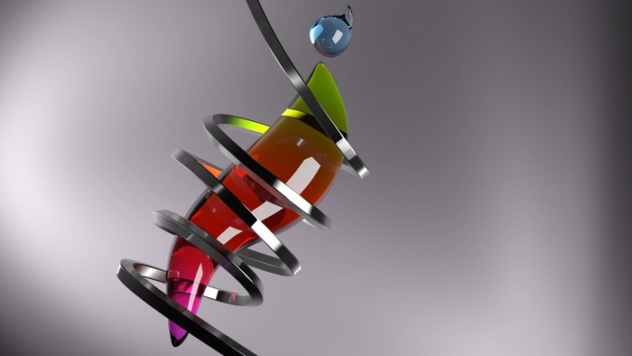 Abstract colorful object with metallic rings